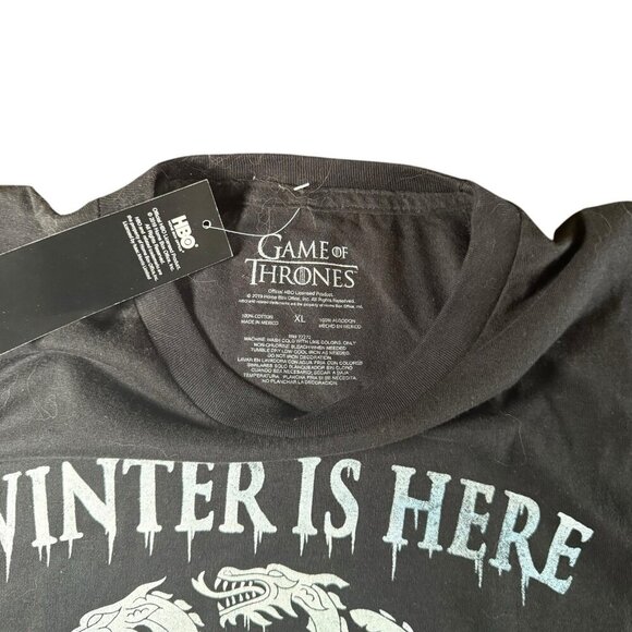 GAME OF THRONES "Winter Is Here" Dragon Graphic Black Short Sleeve T-Shirt XL - Picture 2 of 5